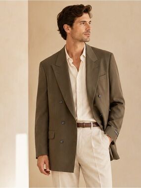 Vintage Made in Canada Super 100s Wool DB Blazer Olive Taupe Size 42R